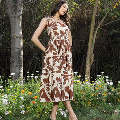 Stylum Women's Brown Floral Printed Cotton A-Line Dress (DRSBROWNFIFA)