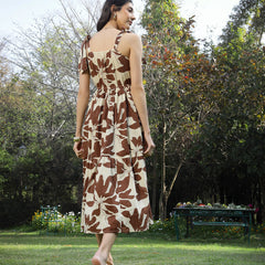 Stylum Women's Brown Floral Printed Cotton A-Line Dress (DRSBROWNFIFA)