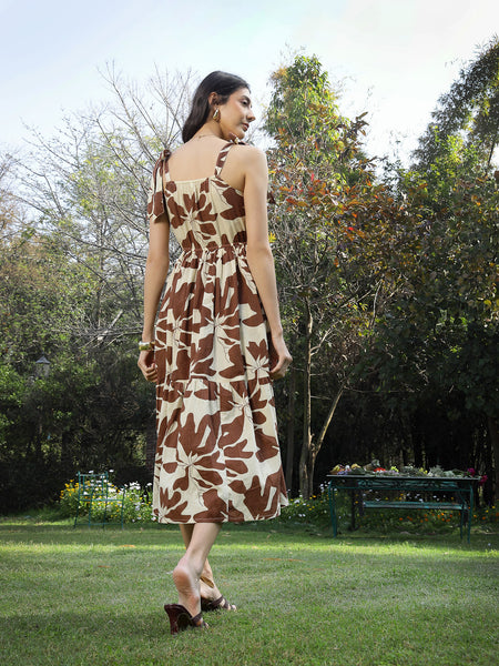 Stylum Women's Brown Floral Printed Cotton A-Line Dress (DRSBROWNFIFA)