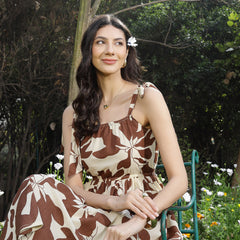 Stylum Women's Brown Floral Printed Cotton A-Line Dress (DRSBROWNFIFA)