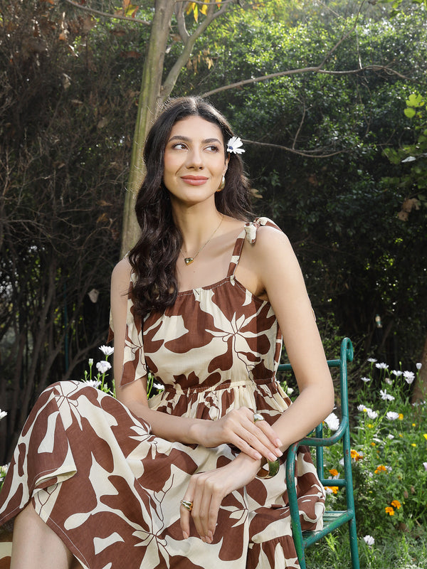Stylum Women's Brown Floral Printed Cotton A-Line Dress (DRSBROWNFIFA)