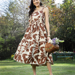Stylum Women's Brown Floral Printed Cotton A-Line Dress (DRSBROWNFIFA)