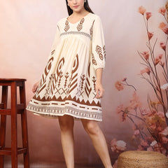 Stylum Women's Printed Rayon Flared dress (DRSBROWNGRACE)