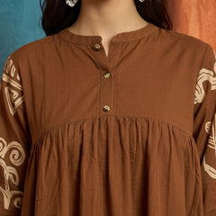 Stylum Women's Brown Boho Printed Cotton Tiered Dress (DRSBROWNMAYURI)