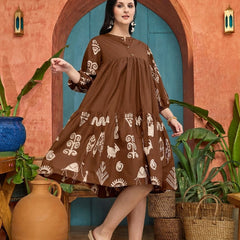 Stylum Women's Brown Boho Printed Cotton Tiered Dress (DRSBROWNMAYURI)