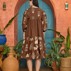 Stylum Women's Brown Boho Printed Cotton Tiered Dress (DRSBROWNMAYURI)