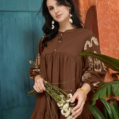 Stylum Women's Brown Boho Printed Cotton Tiered Dress (DRSBROWNMAYURI)