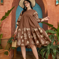 Stylum Women's Brown Boho Printed Cotton Tiered Dress (DRSBROWNMAYURI)