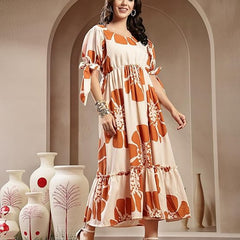 Stylum Women's Brown Floral Printed Rayon Tiered Dress (DRSBROWNSCHON)