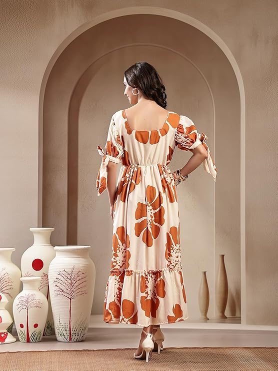 Stylum Women's Brown Floral Printed Rayon Tiered Dress (DRSBROWNSCHON)