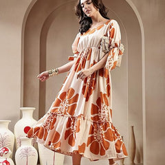 Stylum Women's Brown Floral Printed Rayon Tiered Dress (DRSBROWNSCHON)