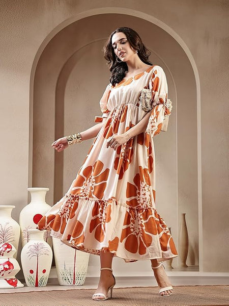 Stylum Women's Brown Floral Printed Rayon Tiered Dress (DRSBROWNSCHON)
