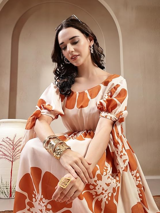 Stylum Women's Brown Floral Printed Rayon Tiered Dress (DRSBROWNSCHON)