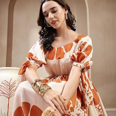 Stylum Women's Brown Floral Printed Rayon Tiered Dress (DRSBROWNSCHON)