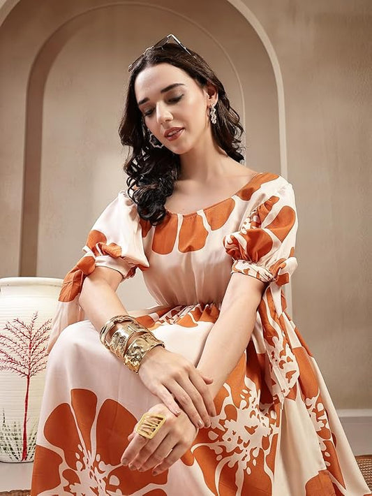 Stylum Women's Brown Floral Printed Rayon Tiered Dress (DRSBROWNSCHON)