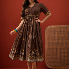 Stylum Women's Brown Solid Cotton Tiered Dress (DRSBROWNVIVORA)