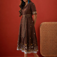 Stylum Women's Brown Solid Cotton Tiered Dress (DRSBROWNVIVORA)