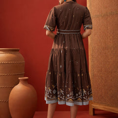 Stylum Women's Brown Solid Cotton Tiered Dress (DRSBROWNVIVORA)
