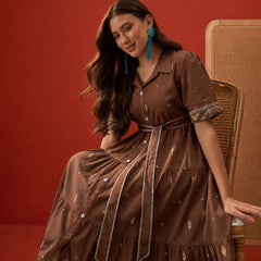 Stylum Women's Brown Solid Cotton Tiered Dress (DRSBROWNVIVORA)