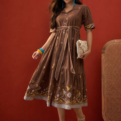 Stylum Women's Brown Solid Cotton Tiered Dress (DRSBROWNVIVORA)