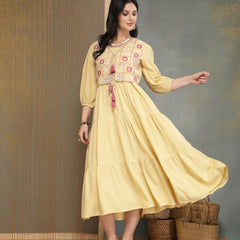 Stylum Women's Butter Solid & Embroidered Rayon Tiered Dress With Jacket (DRSBUTTERFERRARI)