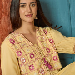 Stylum Women's Butter Solid & Embroidered Rayon Tiered Dress With Jacket (DRSBUTTERFERRARI)