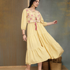 Stylum Women's Butter Solid & Embroidered Rayon Tiered Dress With Jacket (DRSBUTTERFERRARI)