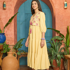 Stylum Women's Butter Solid & Embroidered Rayon Tiered Dress With Jacket (DRSBUTTERFERRARI)