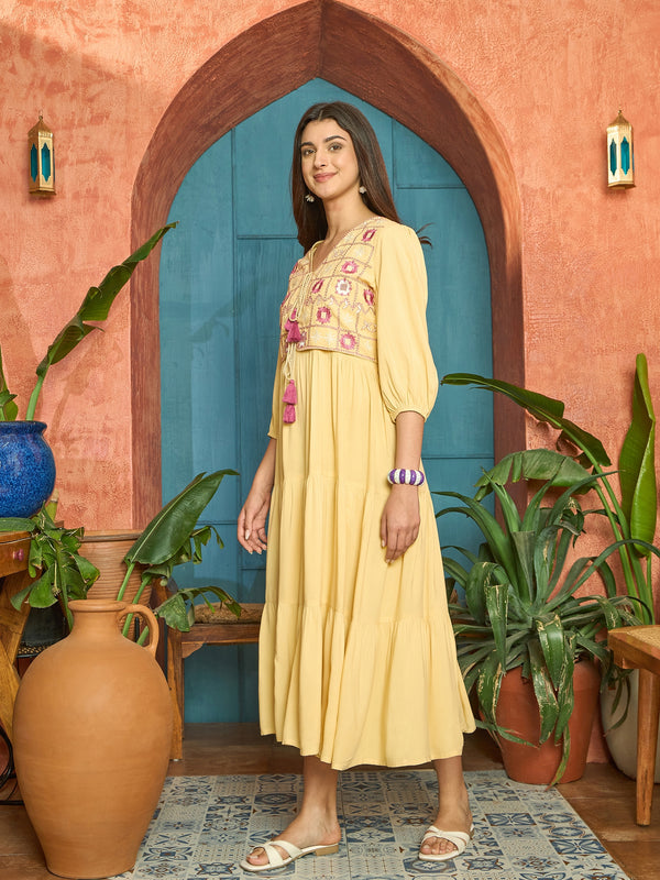 Stylum Women's Butter Solid & Embroidered Rayon Tiered Dress With Jacket (DRSBUTTERFERRARI)