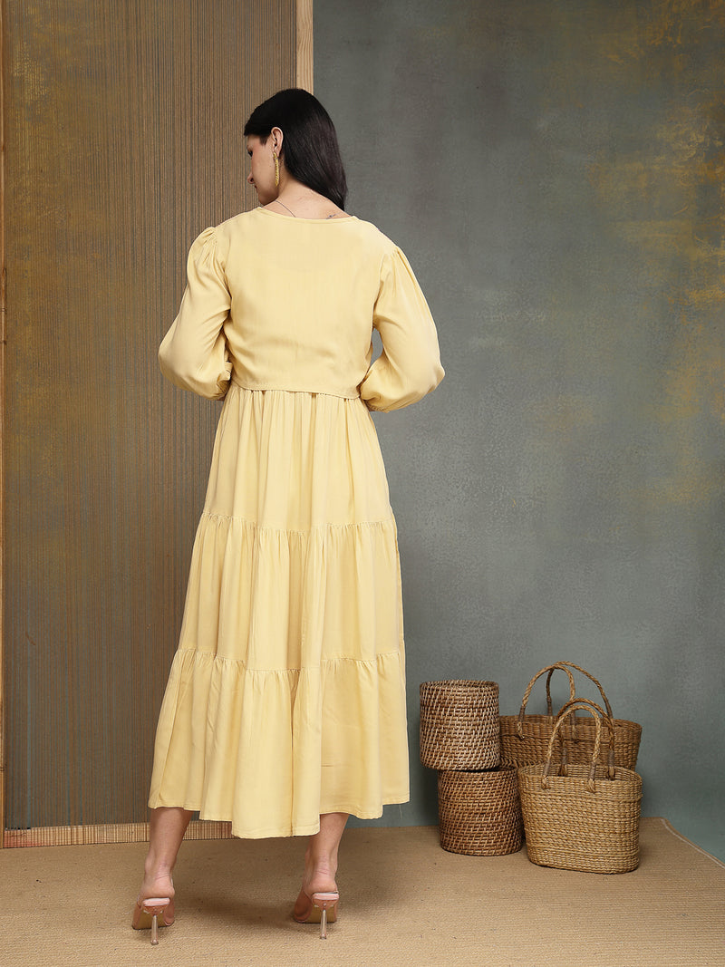 Stylum Women's Butter Solid & Embroidered Rayon Tiered Dress With Jacket (DRSBUTTERFERRARI)