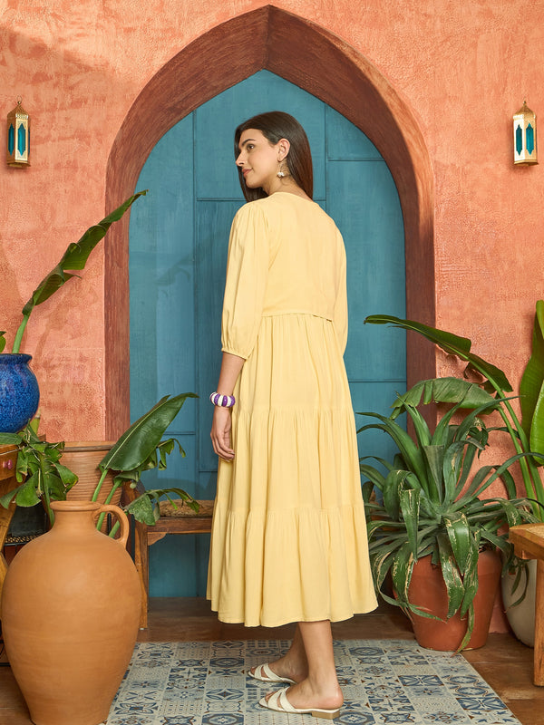 Stylum Women's Butter Solid & Embroidered Rayon Tiered Dress With Jacket (DRSBUTTERFERRARI)
