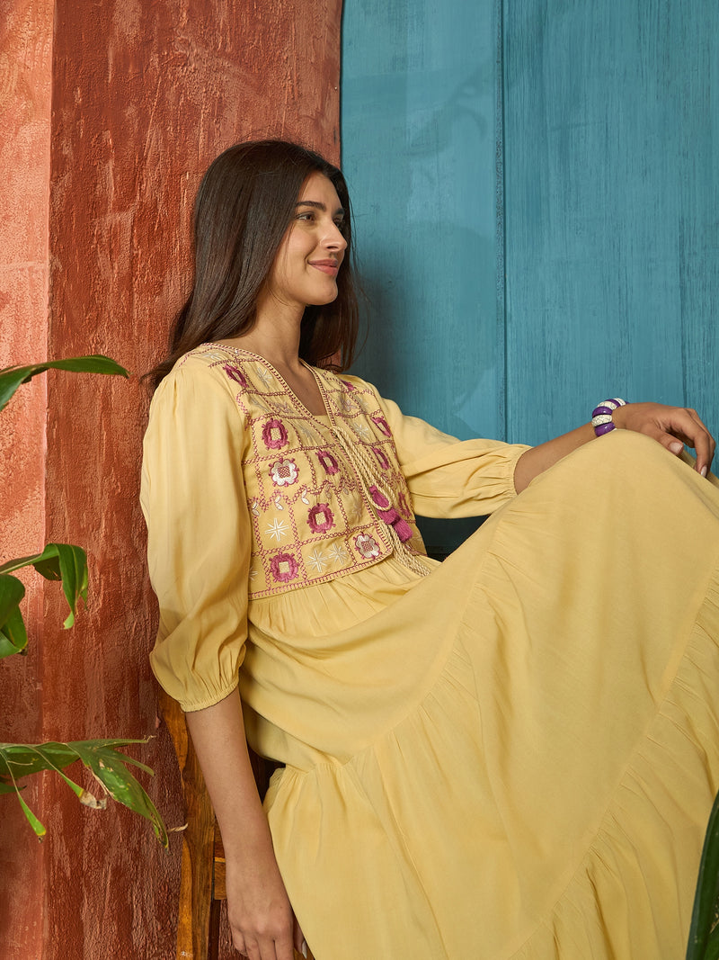 Stylum Women's Butter Solid & Embroidered Rayon Tiered Dress With Jacket (DRSBUTTERFERRARI)