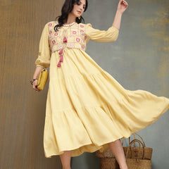 Stylum Women's Butter Solid & Embroidered Rayon Tiered Dress With Jacket (DRSBUTTERFERRARI)