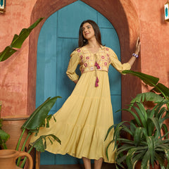 Stylum Women's Butter Solid & Embroidered Rayon Tiered Dress With Jacket (DRSBUTTERFERRARI)