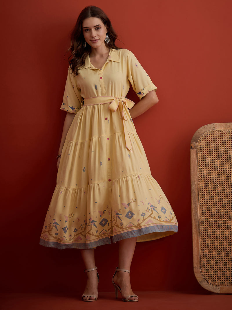 Stylum Women's Butter Solid Cotton Tiered Dress (DRSBUTTERVIVORA)