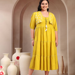 Stylum Women's Plus Size Corn Solid & Embroidered Rayon Tiered Dress with Jacket (DRSCORNKAYPLUS)