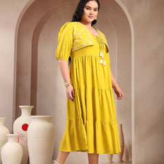 Stylum Women's Plus Size Corn Solid & Embroidered Rayon Tiered Dress with Jacket (DRSCORNKAYPLUS)
