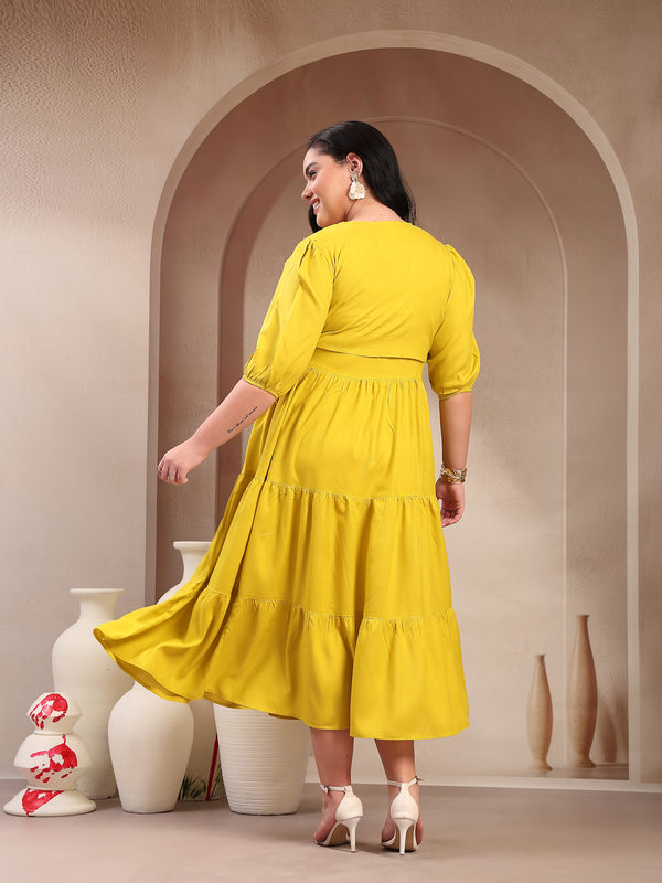 Stylum Women's Plus Size Corn Solid & Embroidered Rayon Tiered Dress with Jacket (DRSCORNKAYPLUS)