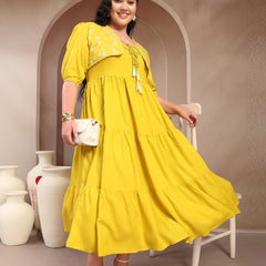Stylum Women's Plus Size Corn Solid & Embroidered Rayon Tiered Dress with Jacket (DRSCORNKAYPLUS)