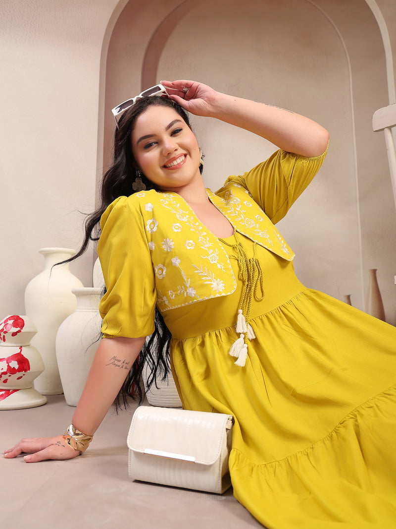 Stylum Women's Plus Size Corn Solid & Embroidered Rayon Tiered Dress with Jacket (DRSCORNKAYPLUS)