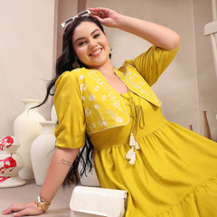 Stylum Women's Plus Size Corn Solid & Embroidered Rayon Tiered Dress with Jacket (DRSCORNKAYPLUS)