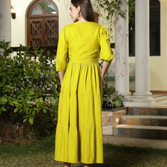 Stylum Women's Corn Solid & Embroidered Rayon Tiered Dress with Jacket (DRSCORNKAY)