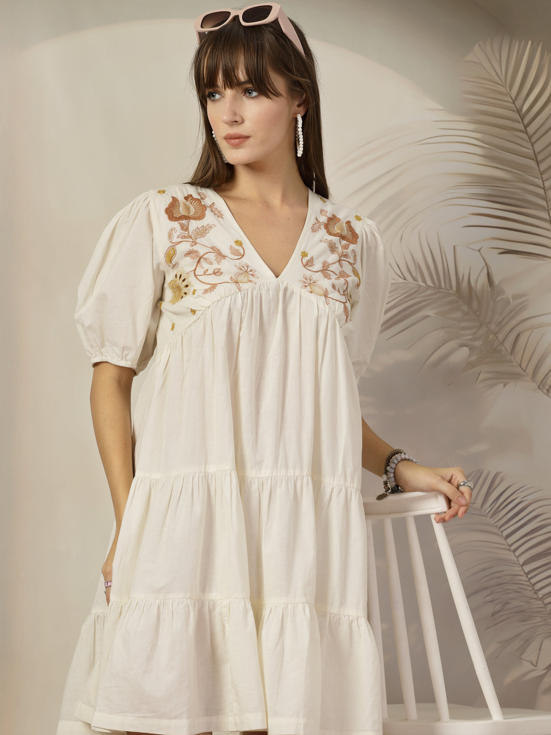 Stylum Women's Cream Solid & Embroidered Cotton Flared Dress (DRSCREAMLIMBO)