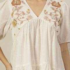 Stylum Women's Cream Solid & Embroidered Cotton Flared Dress (DRSCREAMLIMBO)