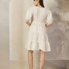 Stylum Women's Cream Solid & Embroidered Cotton Flared Dress (DRSCREAMLIMBO)