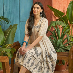 Stylum Women's Cream Solid & Embroidered Rayon Empire Dress (DRSCREAMPANJIRI)