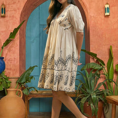 Stylum Women's Cream Solid & Embroidered Rayon Empire Dress (DRSCREAMPANJIRI)