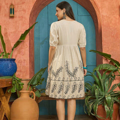 Stylum Women's Cream Solid & Embroidered Rayon Empire Dress (DRSCREAMPANJIRI)