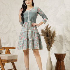 Stylum Women's Green Floral Printed Cotton Flared Dress (DRSGREENCHUNK)