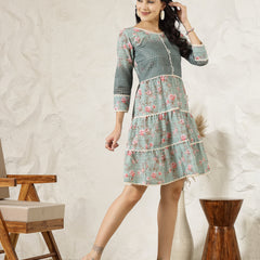 Stylum Women's Green Floral Printed Cotton Flared Dress (DRSGREENCHUNK)